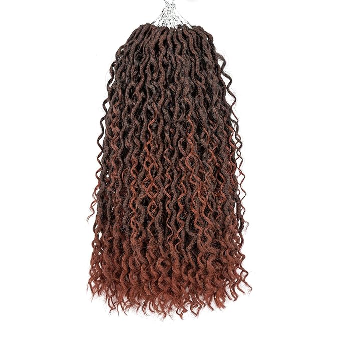 Aipin Faux Goddess Locs Crochet Hair 18 Inch Boho River Locs Hippie Locs Wavy Crochet With Curly Hair In Middle And Ends Braids Hair Extensions (7Packs,18 inch, T350)