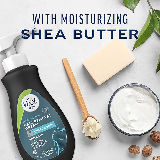 Veet Hair Removal Cream For Men, 5 Min Sensitive Skin, Hair Removal Gel For Body, Chest & Back, Dermatologically Tested, 13.5 FL OZ w/ Spatula