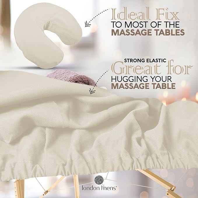 LONDON LINENS Soft Microfiber Massage Table Sheets Set 3 Piece Set - Includes Massage Table Cover, Massage Fitted Sheet, and Massage Face Rest Cover (Cream)