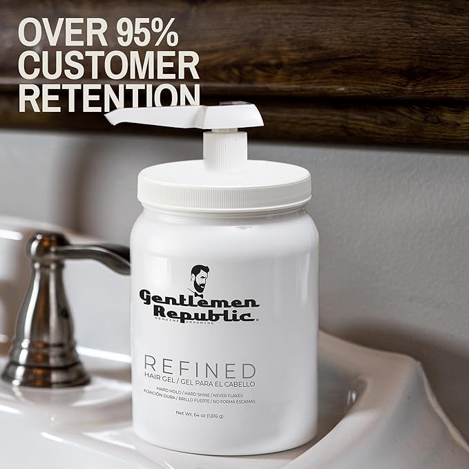 Gentlemen Republic 64oz Refined Men's Hair Gel - Professional Formula for 24 Hour Shine and Strong Hold, Humidity Resistant Styling Gel for hair W/Pump, 100% Alcohol-Free and Never Flakes, Made in USA
