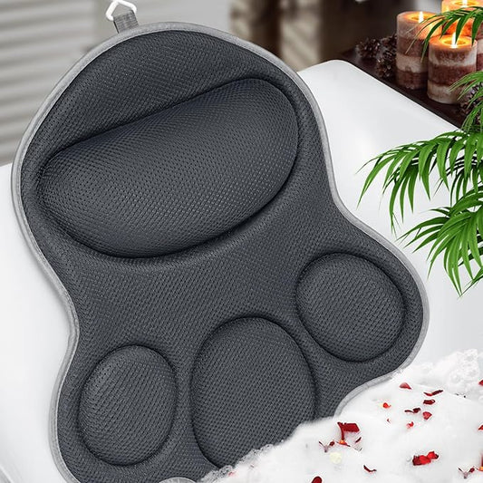 Luxury Bath Pillows for Tub – Extra Thick Non-Slip Bathtub Pillow with Rubber Back, Head & Neck Support for Soaking, Spa Bath Accessories, for Women, Fits All Bathtubs (Gray)