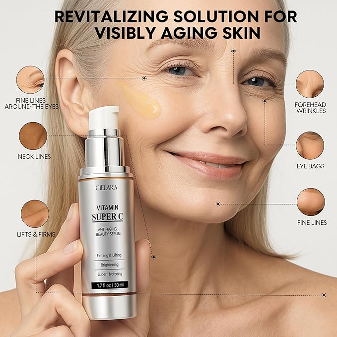 Vitamin C Serum for Face, Anti Aging 20% Super C Retinol Serum With Hyaluronic Acid, Vitamin E, Collagen Peptides, Wrinkle Serume for Dark Spot, tighten, firming, lift, Brightening-1.7 Fl Oz