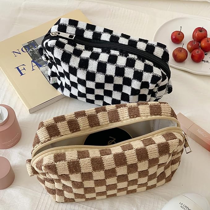 4pcs Checkered Makeup Bag Cosmetic Bag for Women, Y2k Accessories Aesthetic Plaid Makeup Bag for Women, Large Capacity Pencil Case Makeup Brushes Storage Bag Travel Toiletry Bag Organizer
