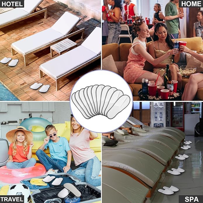 Ramede 80 Pairs Non Slip Disposable Slippers Bulk Hotel Spa Fluffy Closed Toe Indoor Slippers for Guests Men Women Home Wedding Travel Party