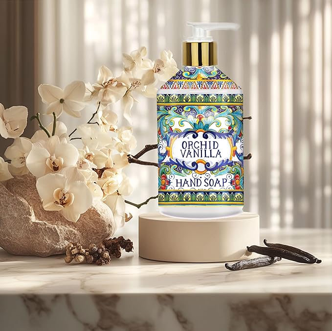 Villa Flora Hand Soap Set, 8 x 21.5oz bottles - Sea Salt Verbena, Coconut Citrus, Orchid Vanilla, and White Jasmine. Home and Body Company