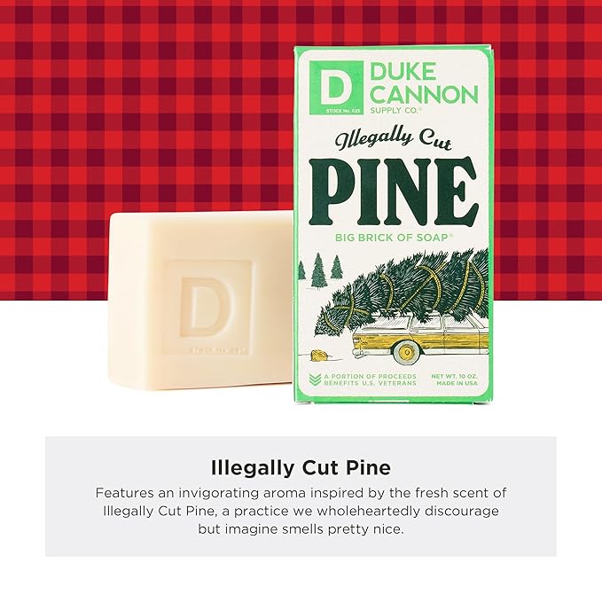 Duke Cannon Supply Co. Big Brick of Soap Bar for Men Holiday Edition - Illegally Cut Pine (Fresh Cut Pine Scent), 10 oz. (1 Pack)