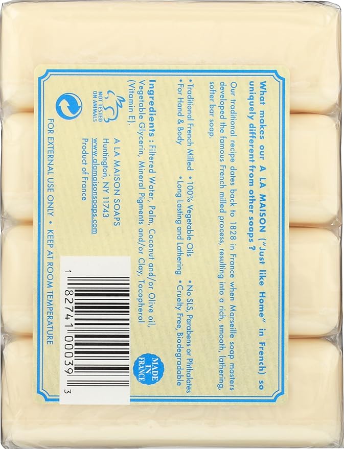 A LA MAISON Unscented Natural Goat Milk Bar Soap - Triple French Milled Unscented Natural Moisturizing Hand Soap Bar (4 Bars of Soap, 3.5 oz)
