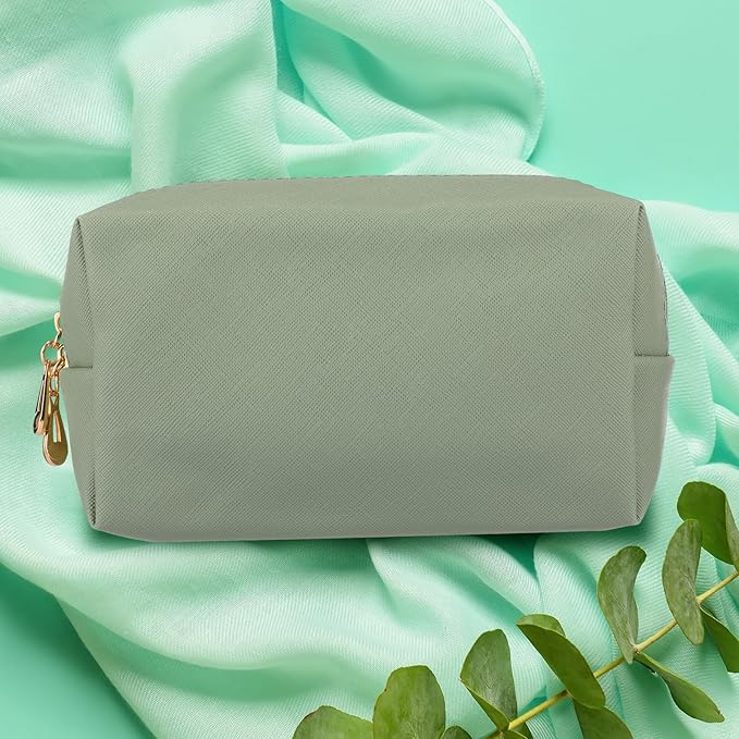 Sanwuta 9 Pcs Preppy Makeup Bag PU Leather Cosmetic Bag Makeup Pouch Plain Waterproof Toiletry Organizers for Traveling Preppy Travel Purse End of the Year Teacher Gifts Bulk(Dark Green)