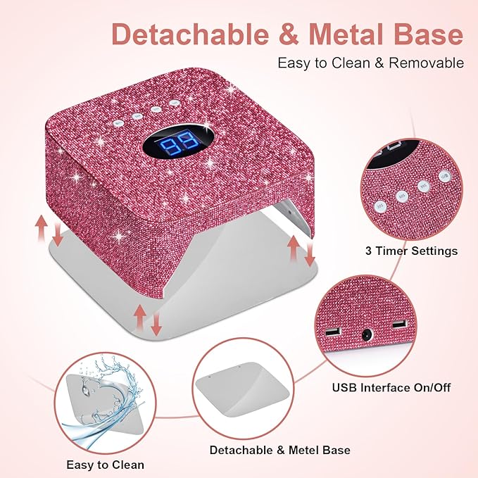 Cordless UV Nail Lamp, 54W Rechargeable UV Light for Gel Nails, Nail Dryer with 3 Timer Modes, Professional Quick Dry Curing Lamp for Salon & Home (Red Diamond)