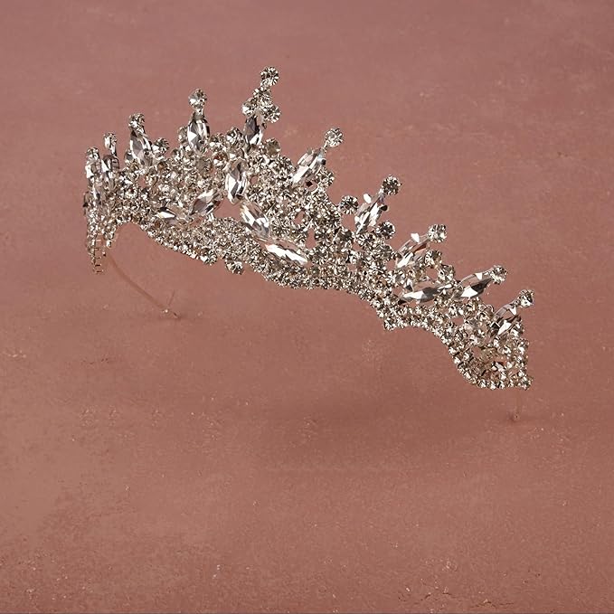 LIMELIA Women's Tiara for Henna Wedding Party|Glitter Hair Accessories for Bridal Birthday Pageant Prom Halloween Cos-play Christmas Party|Dence-Silver