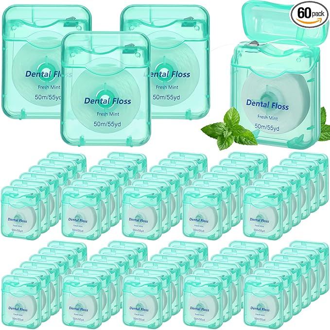 60 Pack Dental Floss Bulk Mint Flavored 50m Each Travel Dental Floss Oral Care for Teeth and Gum Protection(Mint Color)