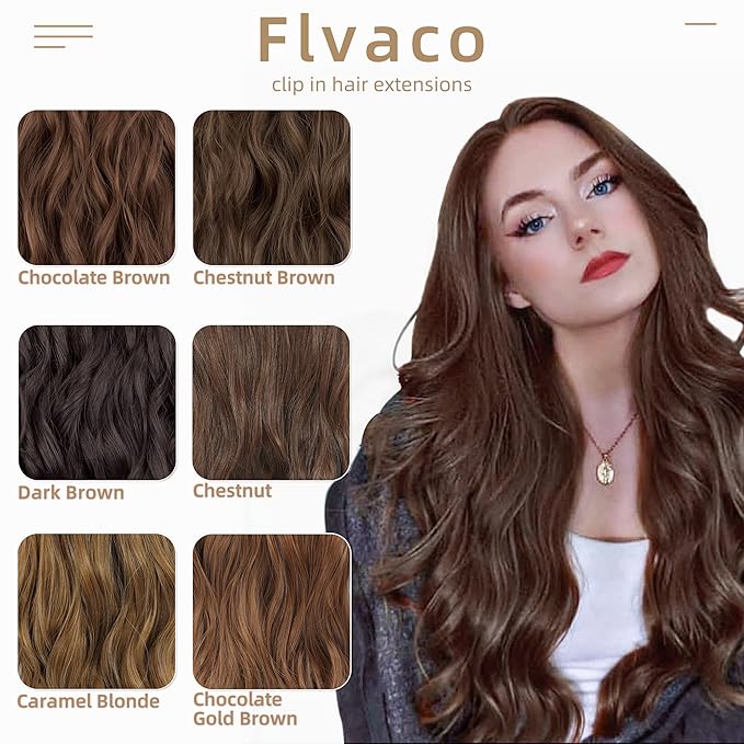 Clip in Hair Extensions for Women - 20 Inch Long Wavy Brown Extensions, 6PCS Chocolate Brown Hairpieces that Blend Naturally with Your Real Hair (20 Inch, Chocolate Brown)
