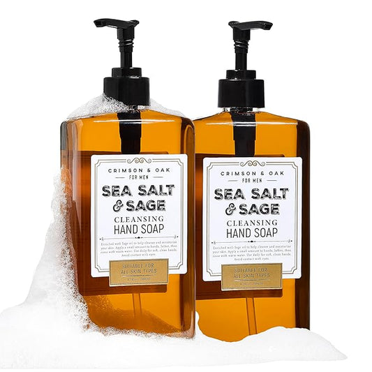 Body Prescriptions Crimson & Oak Men's Deep Cleansing Hand Soap with Pump Dispenser, 17 Fl Oz (Pack of 2), Sea Salt & Sage