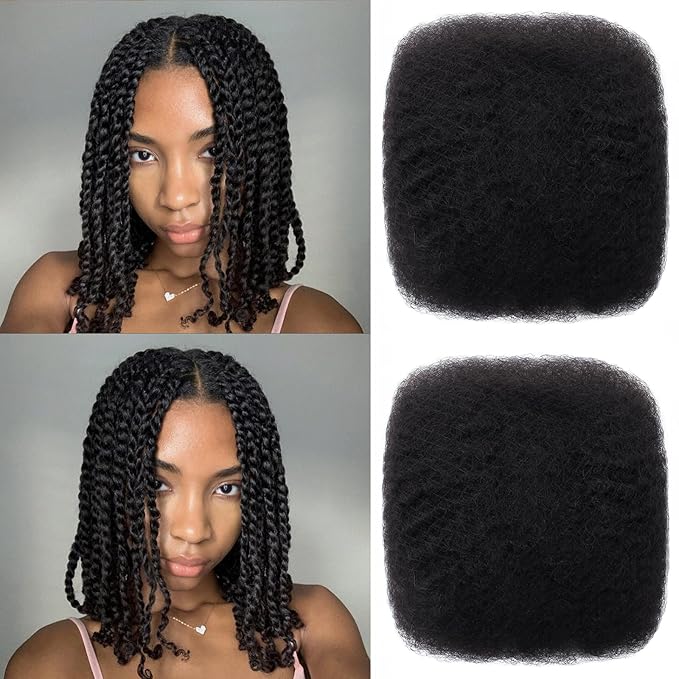 Afro Kinkys Bulk Human Hair 12 Inch 100g Nature Black Afro Kinky Curly Human Hair Bulk for Dreadlock Extensions, Micro Locs, Braiding Twists, Braids and Repair Locs(12 Inch, 1b#)