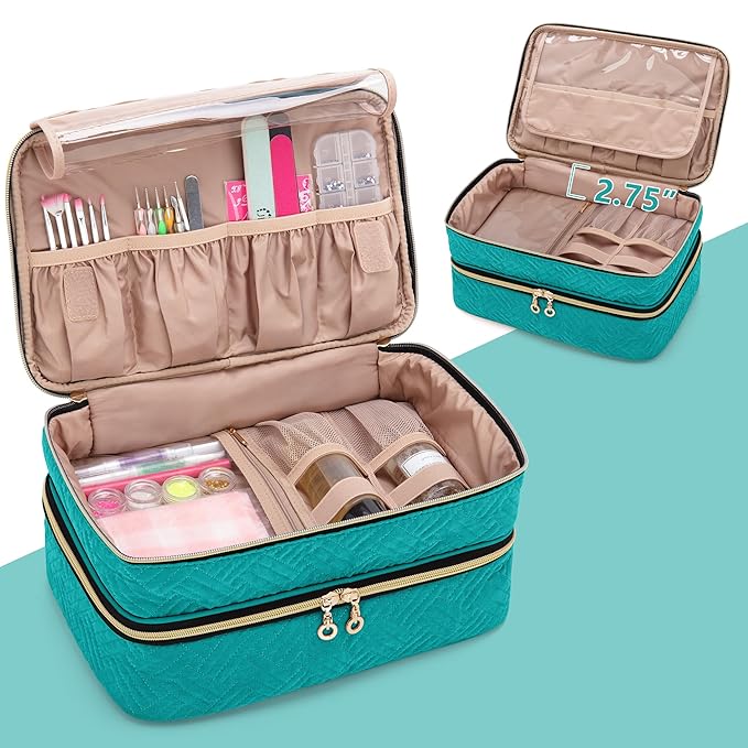 BAFASO Nail Polish Organizer Holds 40 Bottles (15ml - 0.5 fl.oz), Nail Polish Case with Manicure Tools Storage Sections (Patented Design), Teal
