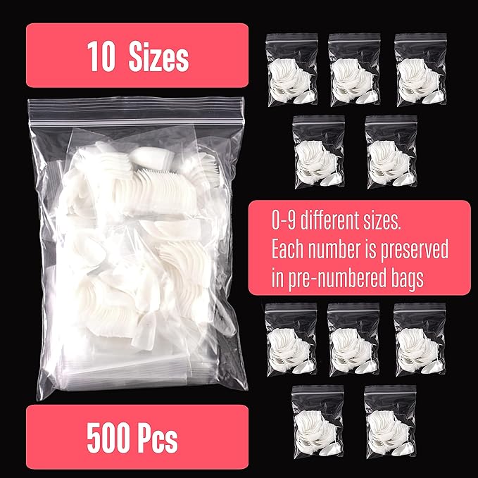 500 pcs Half Cover Hawk Curved Raptor Eagle Claw Extra Super Extreme Deep Curve Stiletto False Nail Extension Tips Natural Color Acrylic Nail 10 Sizes for Halloween Art Salon In Bag