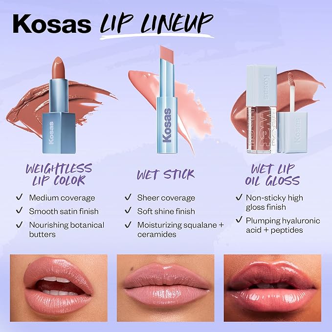 Kosas Wet Stick Moisturizing Shiny Sheer Lipstick with Ceramides, Hyaluronic acid, Peptides and Mango Butter - Soothes, Softens, and Moisturizes Lips – Sunset Simmer