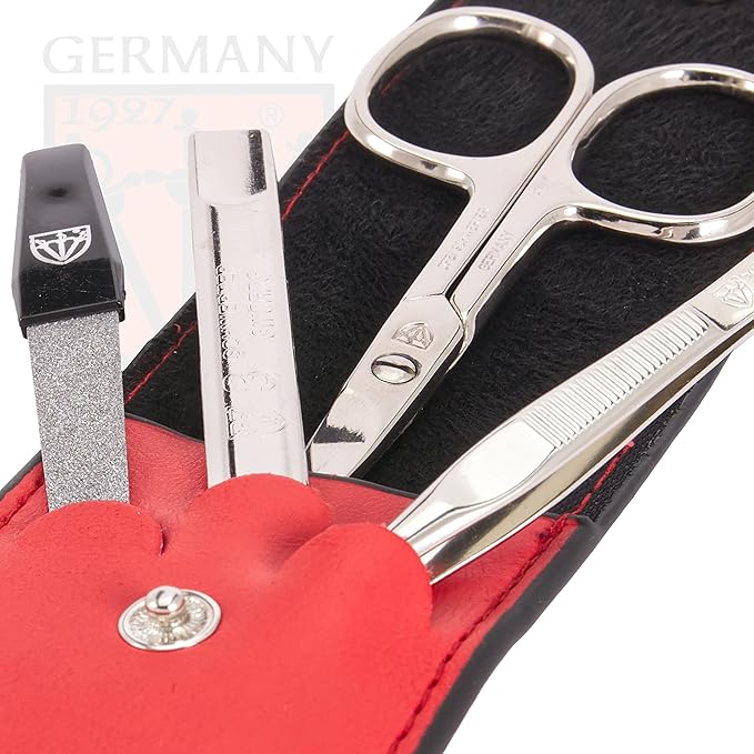 3 Swords Germany - brand quality 3 piece manicure pedicure grooming kit set for professional finger & toe nail care scissors tool genuine leather case in gift box, Made in Solingen Germany (02662)