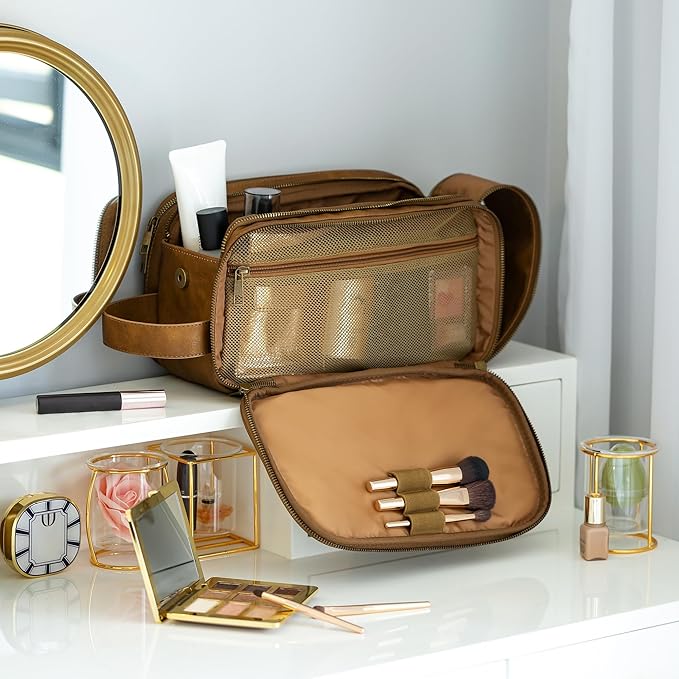 Elviros Toiletry Bag for Men, Large Travel Shaving Dopp Kit Water-resistant Bathroom Toiletries Organizer PU Leather Cosmetic Bags