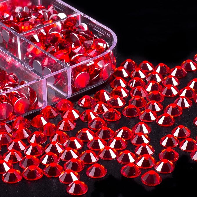 2400 Pcs Nail Art Rhinestones Red Flat Back Rhinestones Gems Round Crystal Siam 6 Sizes (1.9-4.5 mm) Wax Pencil Tweezers for Nail Art Makeup Clothes Shoes Bags Crafts DIY(Red) HUETFAT