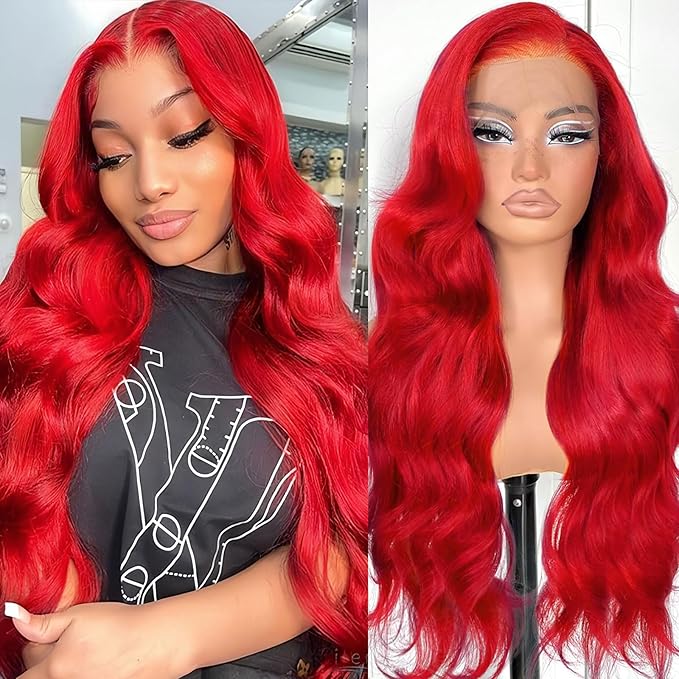 32 Inch Red Lace Front Wigs Human Hair Red Wig 200 Density Red 13x4 Body Wave HD Lace Front Wigs Human Hair Pre Plucked Lace Frontal Wigs Human Hair