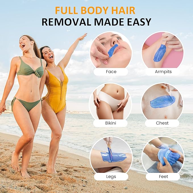 Sunvivi Hard Wax Beads for Hair Removal 2.5lb, Brazilian Bikini Hard Waxing Kit for Sensitive Skin, Perfect for Coarse Hair Full body Legs, Face and Underarms