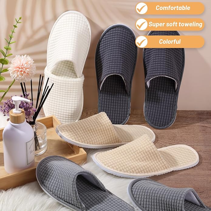 Geyoga 12 Pair House Slipper for Guest Non Slip Disposable Slipper for Travel Washable Reusable Closed Toe Hotel Bridesmaid Indoor Spa Wedding Party Shoeless Home