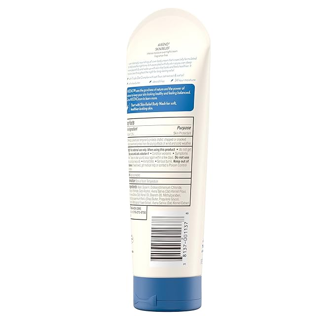 Aveeno Skin Relief Overnight Intense Moisture Cream with Triple Oat Complex & Natural Shea Butter, Therapeutic Dimethicone Skin Protectant for Dry Itchy Skin Relief, Fragrance-Free, 7.3 oz, 3 Pack