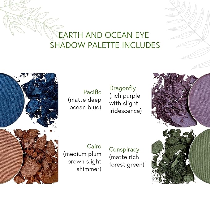 Honeybee Gardens Earth & Ocean Eye Shadow Palette, Clean and Bold, 4 Highly Pigmented Colors With Long Lasting Luxe Finish, Vegan, Cruelty-Free, Gluten-Free, and Paraben-Free, Net Wt 1.3g Each