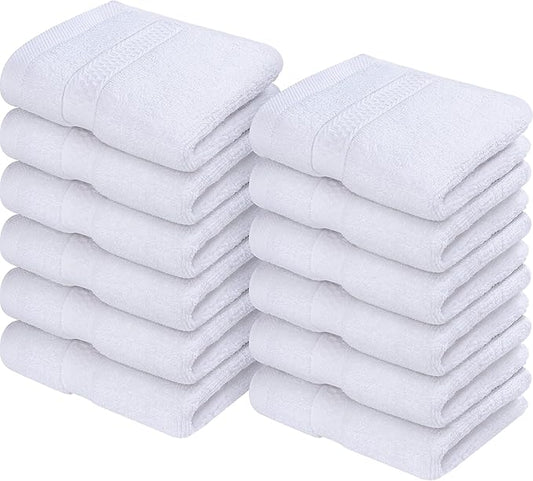 Utopia Towels 12 Pack Premium Wash Cloths Set, 12 by 12 Inches, 100% Cotton Ring Spun, Highly Absorbent and Soft Feel Essential Washcloths for Bathroom, Spa, Gym, and Face, White