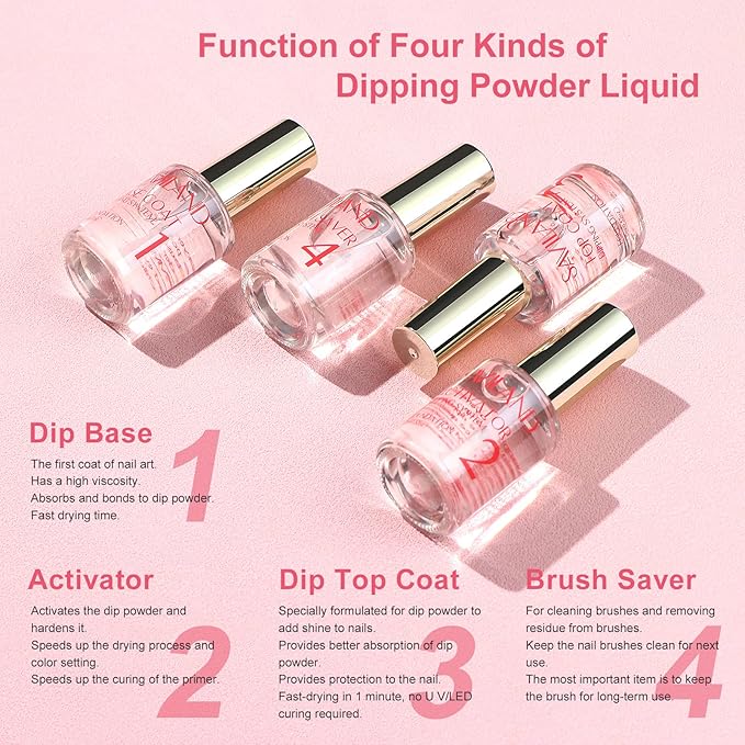 Saviland Dip Powder Liquid Set and Dip Powder Nail Kit French Nail Starter Set:12pcs Keratin Clear Nudes Glitter Nudes Dipping Powder Dip Base Top Coat Nail Activator Dip Powder Liquid Set