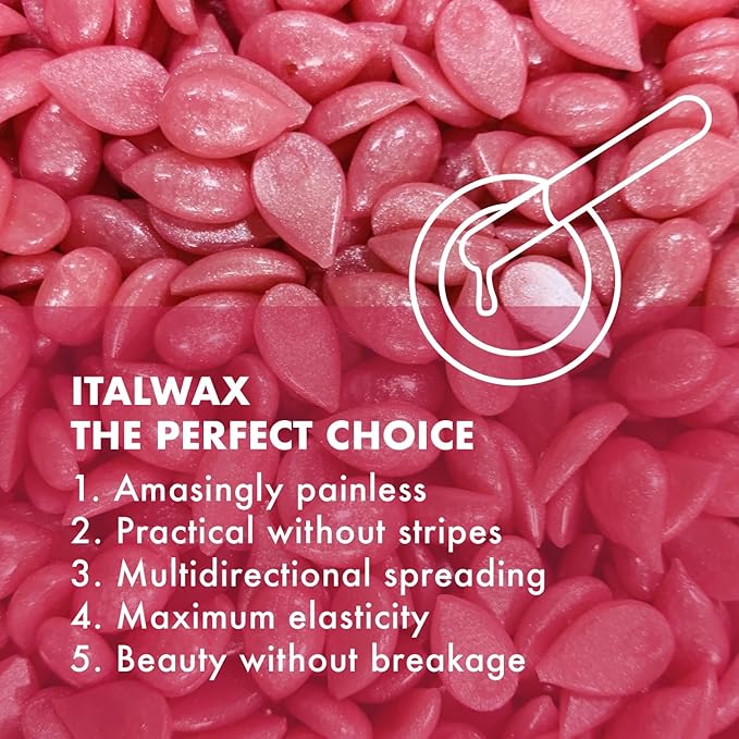 Italwax Top Line Pink Pearl - 750g / 1.65lb - Hard wax beads for hair removal - Unscented - Synthetic formulation ideal for sensitive skins - Recommended for Bikini area and Armpits