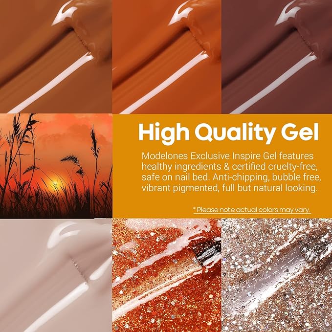 modelones Gel Nail Polish Set, 6 PCS Neutral Nude Brown Gel Polish Gold Glitter Nail Gel Polish Soak OFF LED Nail Art Gel Kit Manicure Salon DIY Nails Gift