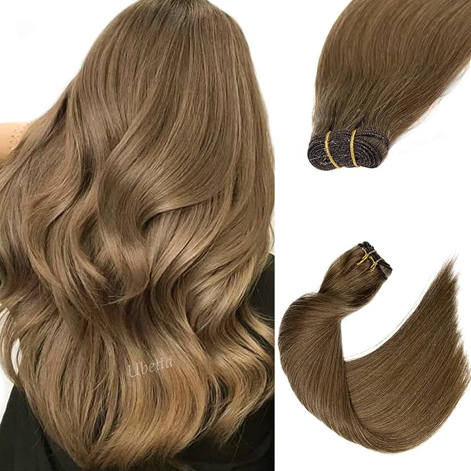 Sew In Real Human Hair Extensions, Hand Tied Weft, 18 Inch 100G Ash Brown Hair Bundles