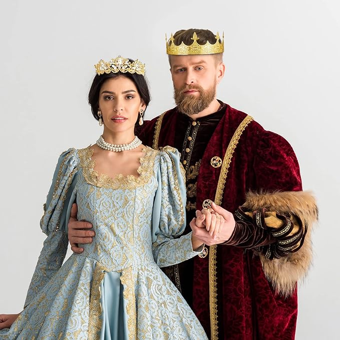 Sureio 2 Pcs Antique Royal King Crown for Men Baroque Queen Crown for 2025 Graduation Prom Party Crystal Tiara Prom Cosplay Birthday Wedding Hair Headband Accessories(Elegant Style)