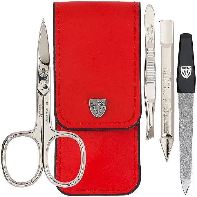 3 Swords Germany - brand quality 3 piece manicure pedicure grooming kit set for professional finger & toe nail care scissors tool genuine leather case in gift box, Made in Solingen Germany (02662)