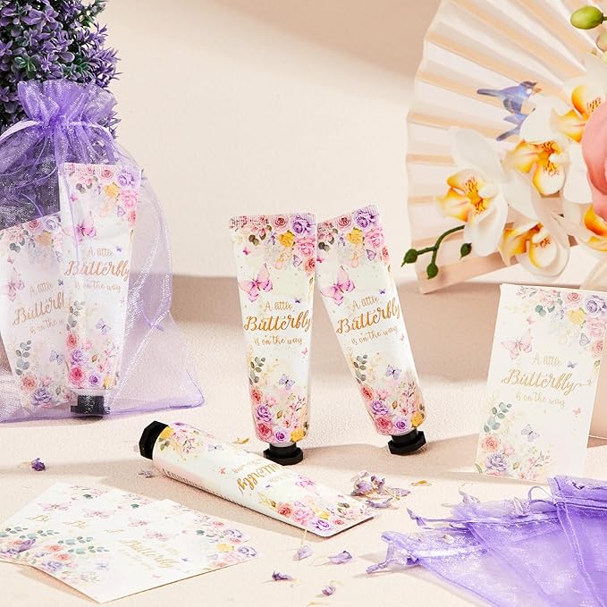 24 Sets Baby Shower Hand Cream Bulk Shower Butterfly Favors Bridal Thank You Appreciation Hand Cream for Guests Travel Size Lotion with Organza Bags