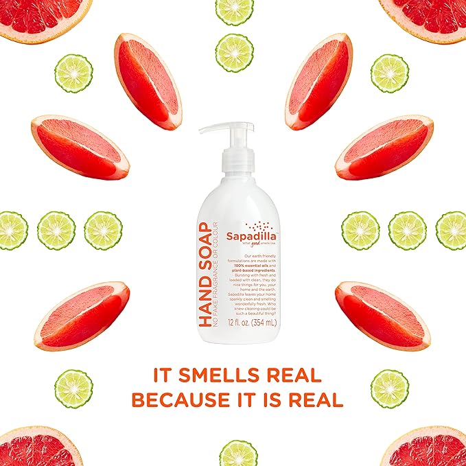 Sapadilla Liquid Hand Soap - Grapefruit + Bergamot - Made with 100% Pure Essential Oil Blends, Cleansing & Moisturizing, Aromatic & Fragrant Hand Soap, Plant Based, Biodegradable, 12 Ounce (Pack of 3)