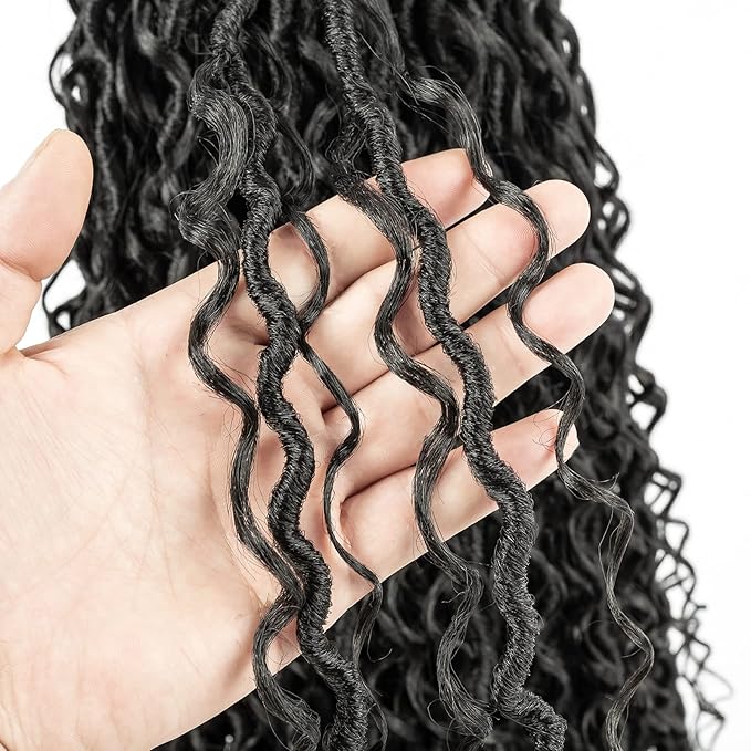 Aipin Long New Goddess Locs Crochet Hair 22 Inch Boho River Locs Hippie Locs Wavy Crochet With Curly Hair In Middle And Ends Braids Hair Extensions (8 Packs,22 inch, 1B)