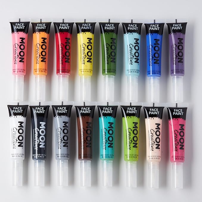 Face & Body Paint with Brush Applicator by Moon Creations - 0.50fl oz - Set of 16 colours