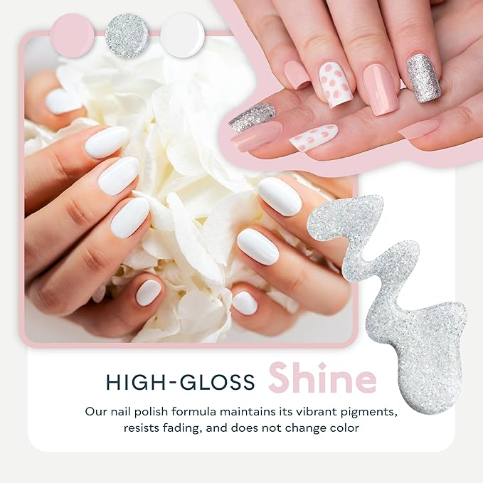 SUNUV Hema Free Gel Nail Polish Kit, 6 Colors Gel Polish Set, White Black Red Pink Silver Glitter, UV Nail Lamp Manicure Art Gift For Women and Girl