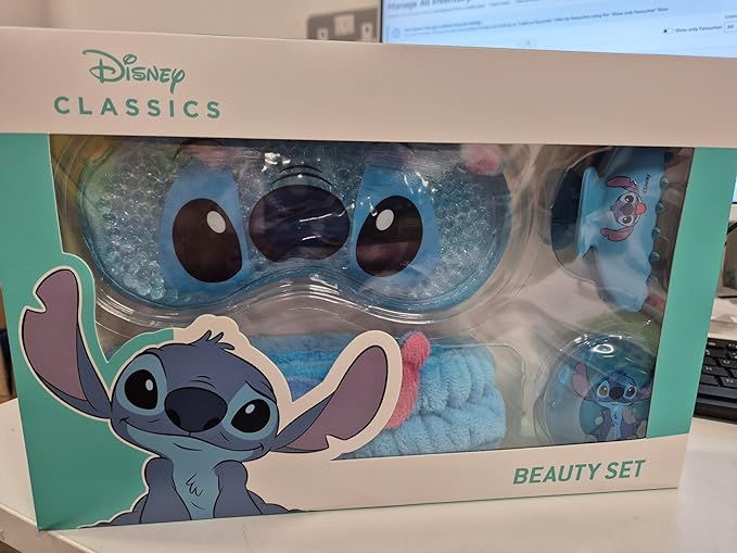 Disney Stitch Cooling Eye Mask & Beauty Accessories Set with Claw Clip Skincare Headband Cooling Eye Pads, Pampering Beauty Gifts for Women (Blue)
