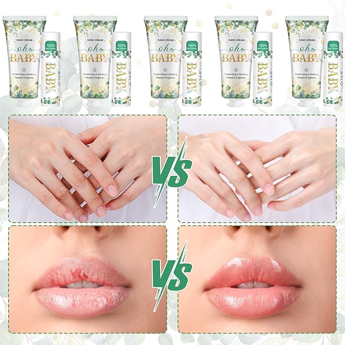 50 Pack Hand Cream Bulk and Lip Balm Bulk Gifts Sets, Baby Shower Favors and Bridal Shower Favors for Guests with Thank You Card and Organza Gift Bags, Thank You Gifts for Women (Oh Baby)