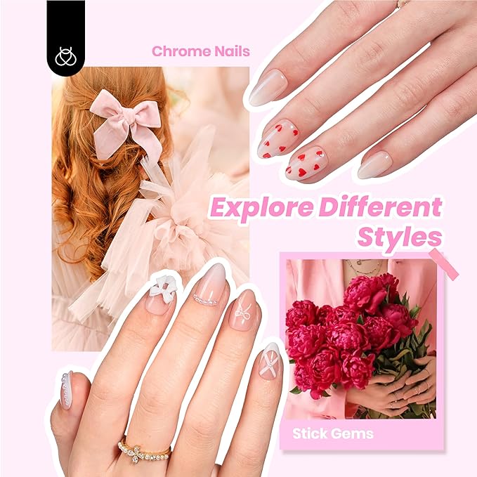 Beetles X Press Gel Nail Kit, French Tip Press On Nails Short Almond Kit with 224Pcs Nail Tips Nail Glue Builder Gel Top Coat Mini UV Light All-in-One DIY Wedding Nail Designs Gift for Women