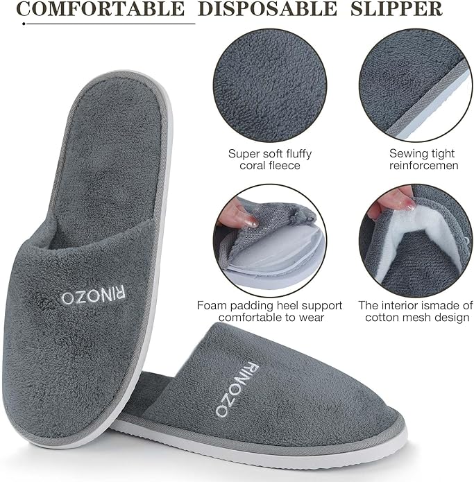 Disposable Slippers 8 Pairs Non Slip Spa Slippers Washable Reusable Hotel Slipper Super Comfort Soft Coral Fleece Bulk Closed Toe House Slippers for Guests Women Men Home Indoor Party Travel