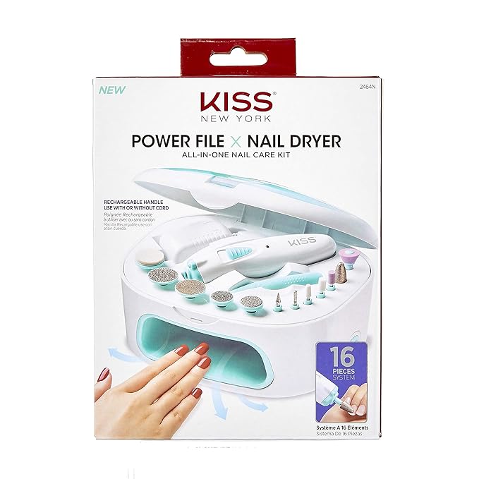KISS Power File X Nail Dryer, All-in-One Nail Care Kit (2464N) (Pack of 2)