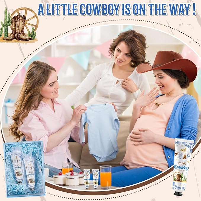 48 Sets Baby Shower Hand Cream Bulk Cowboy Baby Shower Favors Bridal Thank You Hand Cream for Guests Travel Size Lotion with Organza Bags