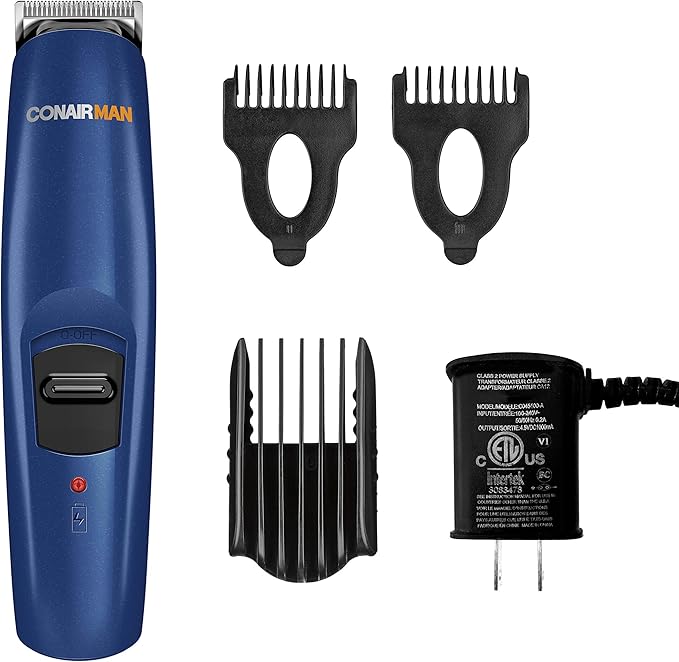 ConairMAN Beard Trimmer for Men Includes Nose and Ear Hair Trimmer and with 5-Position Comb Attachment, 5 piece Men's Grooming Kit, Battery Operated
