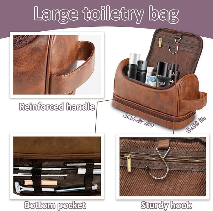 Personalized Toiletry Bag for Men, Gifts for Men, Engraved Name & Text, Custom Leather Travel Dopp Kit, Gifts for Dad, Christmas, Birthday, Husband, Grandpa, Lover