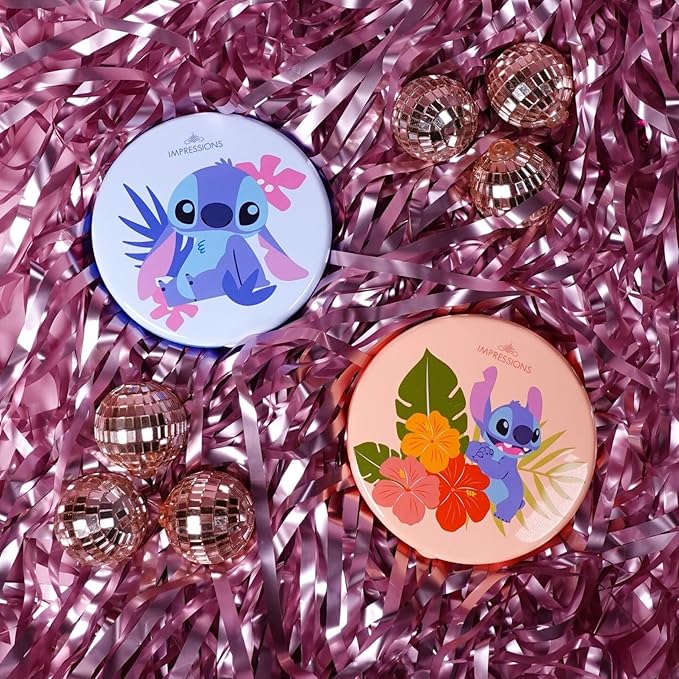 Impressions Vanity Disney Stitch Compact Mirror with Light, Double Sided Cute Travel Makeup Mirror with Magnification, Daylight LED Lighting, Adjustable Brightness, and Touch Control (Blue)